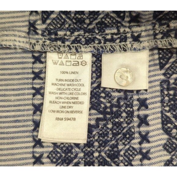 Artisan NY Womens Dress Blue Short Sleeve Button Up Striped 100% Linen Sz S Midi - Picture 5 of 6